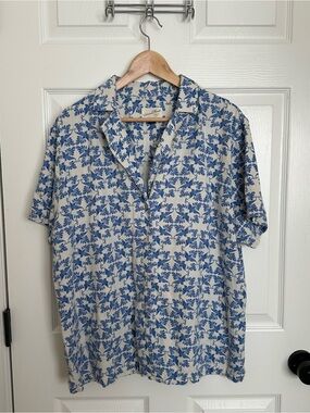 Unisex Blue Floral Short-Sleeve Shirt